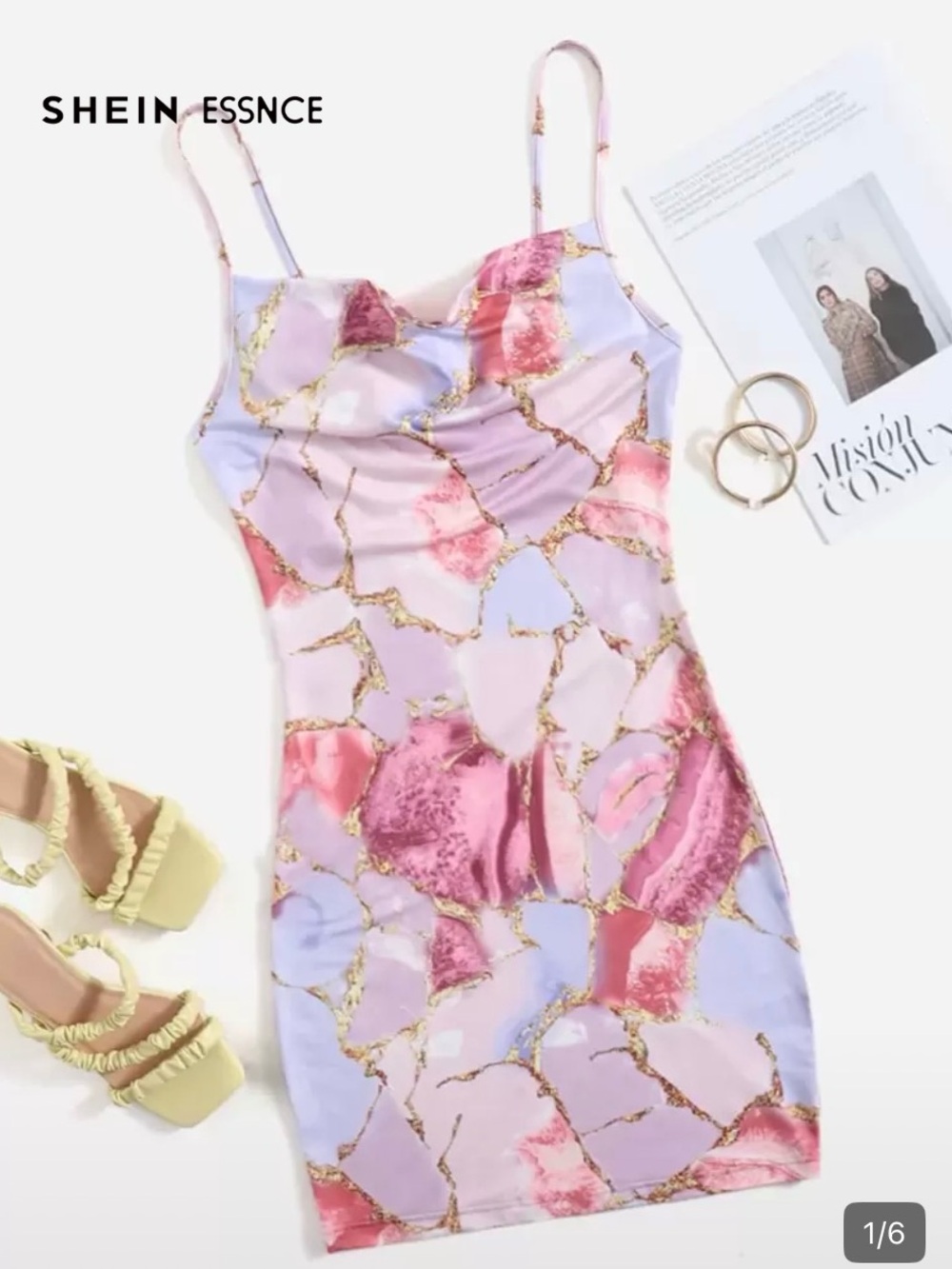 SHEIN Pink & Lavender Marble-Print Spaghetti Strap Mini Never Worn Size 12